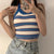 Women&#39;s Tops Short Sling Striped T-shirt Sexy Halterneck Knitting Lace Open Back Slim Fit Y2k Fashion Drop Shipping