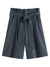 FSLE Wide Leg Casual Pleated Shorts Women Belt High Waist Summer Shorts Female Office Lady Loose Short Pants Capri