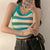 Women&#39;s Tops Short Sling Striped T-shirt Sexy Halterneck Knitting Lace Open Back Slim Fit Y2k Fashion Drop Shipping