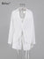 Bclout Summer Linen Shorts Set Woman 2 Pieces Outfits White Long Sleeve Tops Transparent Wide Leg Shorts Suits Vacation Womens