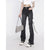 Women&#39;s Clothing Flare Jeans Black Lacing High Waist Stretchy Self Cultivation Vintage Casual Baggy Ladies Denim Trouser Summer