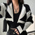 WOMENGAGA Girl Geometric Fashion Knitted Coat Loose Long Sleeve Short Knit Jacket Autumn Winter Casual Slim Korean Women J68R