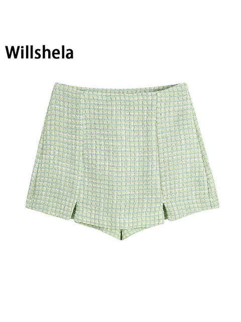 Willshela Women Fashion Texture Side Zipper Mini Skirts Shorts Vintage High Waist Female Chic Lady Casual Shorts