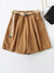 Tangada Women Vintage Khaki Wide Leg Shorts with Belt Pockets Female Retro Casual Shorts Pantalones YU39