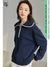FSLE Turn-down Collar Full Drop Sleeve Pullovers Loose Straight Midweight Contrasting Office Lady Cotton Sweatershirt