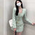 Square Single-Breasted Mint Green Tweed Dress Women Tassel Korean Temperament Elegant Slim Full Plaid Fashion Bodycon Vestidos