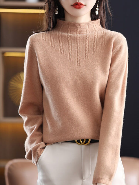 Half High School Collar Sweater Women&#39;s Autumn And Winter New Loose 100% Wool Bottoming Shirt Long-sleeved Pullover Wool Sweater