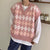 Ladies Cardigans Long Sleeve Knitted Argyle Sweater Women Korean Pink Vest Sweaters Female Jumpers Cardigan Jacket with Buttons