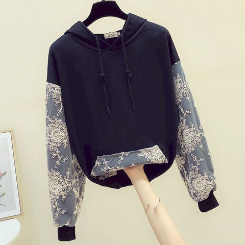 2022 Autumn New Hoodies Women Korean Style Top Lace Chain Link Stitching Long Sleeve Hoodie Women&#39;s Casual Fashion Hooded Jacket