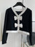 2022 Autumn Winter Women New V-neck Contrast Color Bow Jacket Coat Pleated Long Sleeve Elegant Crop Female Basic Outerwear Cozy