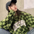 Korean Green Plaid New Autumn Clothing Vintage Loose Pullover Fashion Lazy Casual Crew Neck Letter Print Sweatshirt Women&#39;s Tops