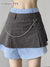 IAMHOTTY Butterfly Chain Patchwork A-line Mini Skirt Grey High Waist Skirts Korean Style Slit Casual Basic Bottoms Streetwear Ho