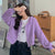 Hoodies Women Spring Zip-up Crop Tops Solid Sweatshirts Casual Preppy Stylish Hooded Outerwear Loose Purple Womens Hoodie Trendy