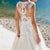 Boho Lace Appliques Beach Wedding Dress 2022 Sheer O-Neck Button Back Sweep Train Bridal Gown For Women Vestido De Novia