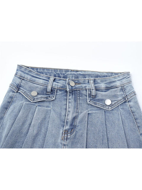 Vintage Denim Skirt Women Summer 2022 Streetwear Ladies Jeans Skirts Korean Casual Harajuku All Match Chic A-line Pleated Skirt