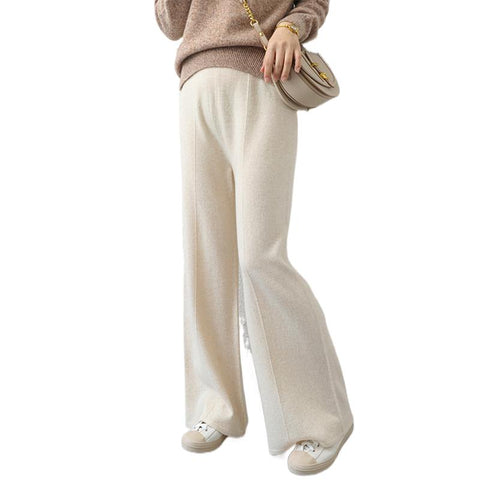 100% Pure Wool New Wide-leg Pants Autumn And Winter Thickening Striped Mopping Pants Women Loose Large Size Knitted Long Pants