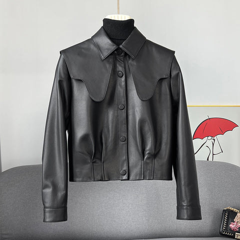 2022 Autumn Spring Pu Jacket Women New Korean Style Long Sleeve Small Black Short Top Fashion Leather Coat Woman Jacket