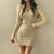 COZOK2022 new autumn and winter women&#39;s knitted dress long sleeves solid color tight sexy hip skirt V neck large elastic dress