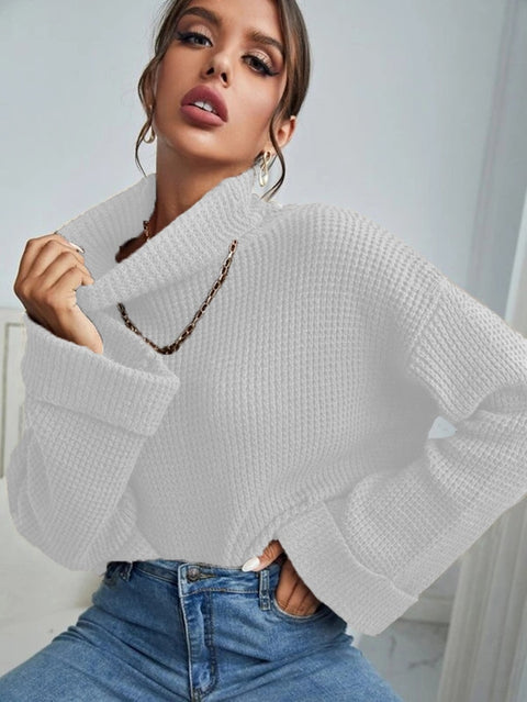 2022 Autumn and Winter New High Collar Solid Color Loose Women&#39;s Sweater Women&#39;s Casual Pullover Top	Sweaters Korean Fashion