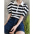Polo&#39;s Neck Striped Puff Sleeve Half Zipper T Shirt Black White Color Block Summer Korean Style Short Sleeve Women T-shirt