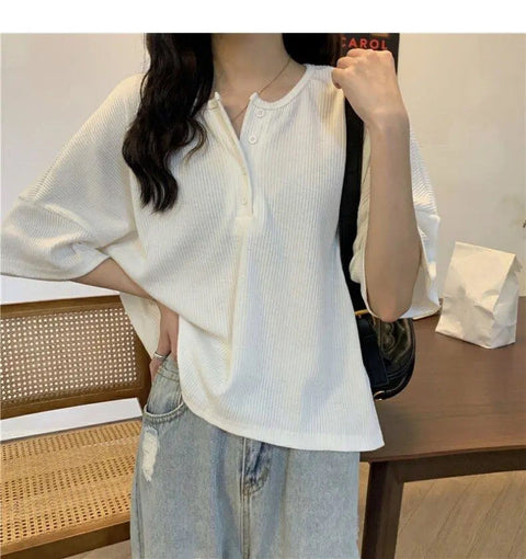 Yasuk Spring Summer Fashion Solid Casual T-Shirts Loose Pullover Women&#39;s Long Short Sleeved Slim Tees Knitted Top Soft All-Match