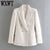 WXWT Women Solid Tweed Double Breasted Blazer Coat Long Sleeve Pockets Outerwear Female Spring New Tops CD8395