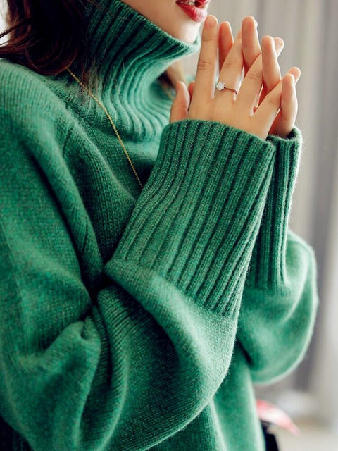 2022  Autumn Winter Fashion Turtleneck Women Korean Style Long Sleeve Loose Knitted Pullover Sweater Female Knitwear