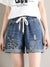 Women&#39;s Denim Shorts Loose Embroidery Pattern Wide Short Elastic Waist Summer Shorts Jeans  Clothing for Women 4xl 5xl