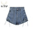 Summer Women Shorts Jeans Drawstring Lacing High Waist Vintage Casual Fashion Self Cultivation Sexy Denim Hot Pants Ladies