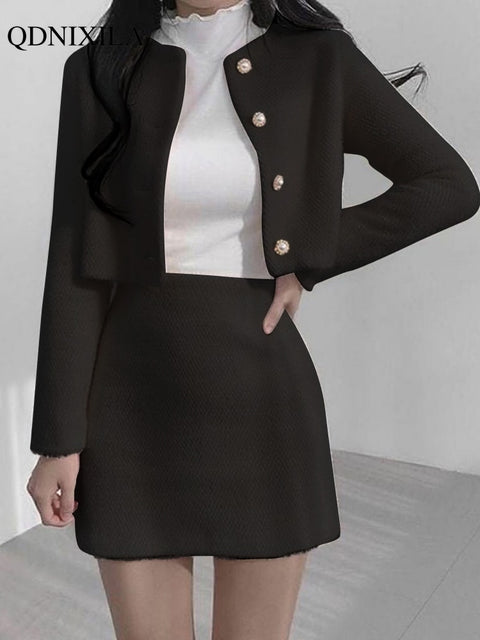 2022 Autumn Winter New Korean Fashion Sweet Women&#39;s Suits with Mini Skirt Two-pieces Set Woman Dress Casual Elegant Tweed Suits