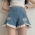 Summer Kawaii Denim Shorts Women Sweet Lace Ruffles Punk High Waist Short Pants Cute Girls Japan Harajuku Chic Appliques Jeans