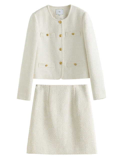 FSLE Vintage Style Women Autumn Short Coat Mini Skirts Temperament Two-piece Suit Design Sense Graceful Special Female Suits