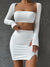 2 PCS Sexy White Mini Dress Set Long Sleeve Top Summer Skirts Suits Bodycon Women Party Short Split Dress Suit