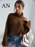 2022 Autumn and Winter New High Collar Solid Color Loose Women&#39;s Sweater Women&#39;s Casual Pullover TopSweaters Korean Fashion