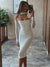 Sanches Double Layers Mesh Sexy Summer Dress Women 2022 Strapless Long Sleeve Bodycon Midi Dresses Solid Elegant Party Clubwear