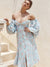 On Vacation Summer Leisure Time Dress Printed Sexy Off Shoulder Dress Slim Open Button Blue Long Bubble Sleeve Dresses