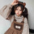 HOUZHOU Kawaii Bear Embroidered Collar Tops Women Japanese Vintage Soft Girl Striped Lantern Sleeve Sweatshirt Cute Pullover