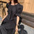 Rimocy Vintage Puff Sleeve Black Dress Women 2022 Summer String Bead Backless Long Dress Woman Round Neck Loose Vestidos Ladies