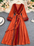 Spring Autumn Women Printed Long Dress Vintage Puff Sleeve High Waist A-Line Vestidos Female 2022 New Fashion Beach Robe