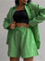 Women Tracksuit 2022 Shirt Shorts Two Piece Set Green Long Sleeve Top And Mini Shorts Suit Female Summer Lady Fashion Outfits