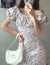 Hello Kitty Cartoon Cute Puff Sleeve Dress Summer Slim Fashion Girly Kawaii Bow Midi Dress 2022 New Women Clothing