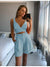 2022 Summer V Neck Strap Crop Top + High Waist Shorts Women&#39;s Solid Color Two-piece