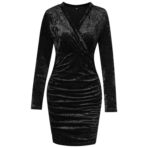 2022 Autumn And Winter Fashion Women&#39;s Elegant Party Dress Sexy Solid Color V-Neck Long-Sleeved Slim Hip Velvet Dress
