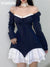 IAMSURE Patchwork Slim Ball Gown A-Line Dress Vintage Quare Collar Long Sleeve Mini Dresses For Women Elegant Fashion Lady