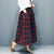 Women&#39;s clothing autumn new retro literary loose mid-length plaid skirt cotton and linen half-length skirt