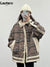 Lautaro Winter Oversized Stylish Plaid Jackets for Women 2022 Drop Shoulder Long Sleeve Thick Warm Parka with Lamb Fur Inside