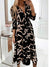 Summer New Women&#39;s Dress V-neck Print Spring Long-sleeved Lace-up Dress with Elegant Temperament