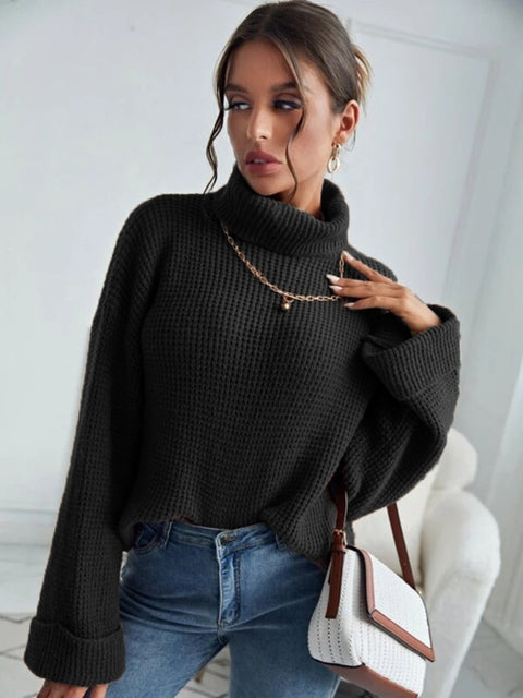 2022 Autumn and Winter New High Collar Solid Color Loose Women&#39;s Sweater Women&#39;s Casual Pullover Top	Sweaters Korean Fashion