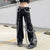 MINGLIUSILI Lace Splice Baggy Jeans Women Spring 2022 Gothic Flares Pants High Street Fashion Streetwear Black Denim Trousers