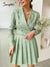 Simplee Elegant a-line pleated two piece suit sets women Office lady v-neck button mini skirt set lapel Spring crop blazer suits